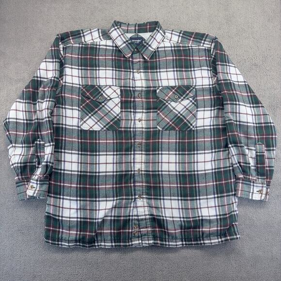 VTG Wrangler Sport Thermal Lined Flannel Mens XXL Green Plaid Cotton 90s Era - Picture 1 of 7